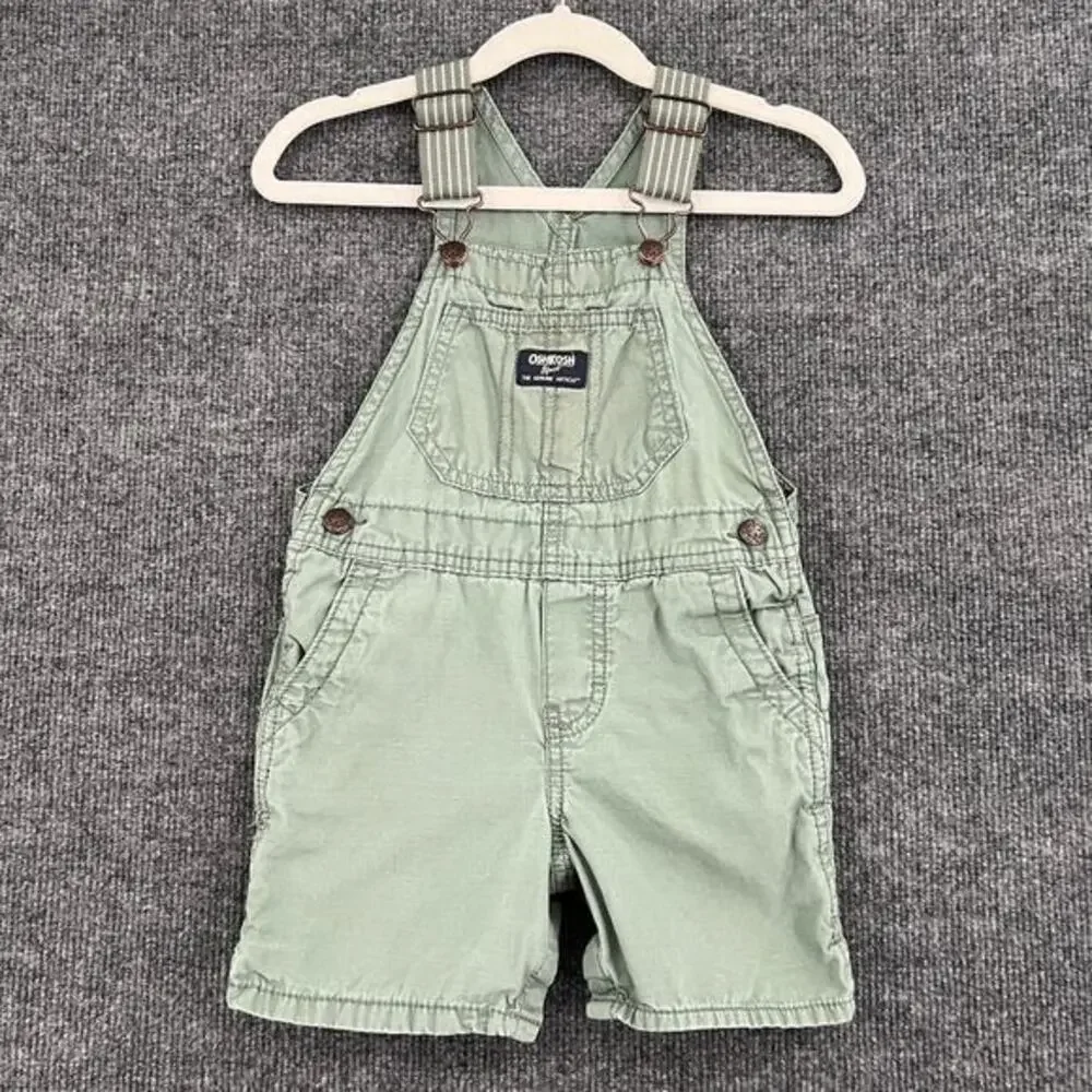 Oshkosh B'Gosh Overalls Shortalls 24 Months Olive Green Carpenter 100% Cotton